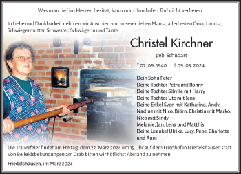 Traueranzeige von Cristel Kirchner von Südthüringer Presse
