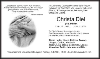 Traueranzeige von Christa Diel von Frankenpost