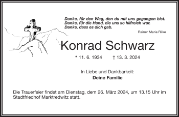 Traueranzeige von Konrad Schwarz von Frankenpost