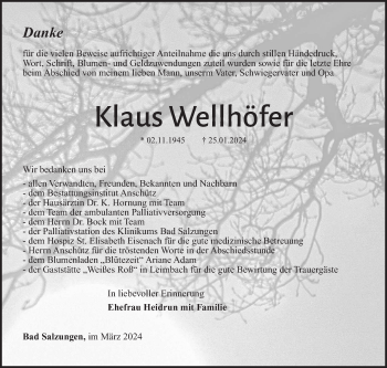 Traueranzeige von Klaus Wellhöfer von Südthüringer Presse