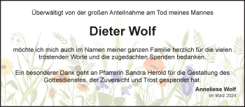 Traueranzeige von Dieter Wolf von Frankenpost