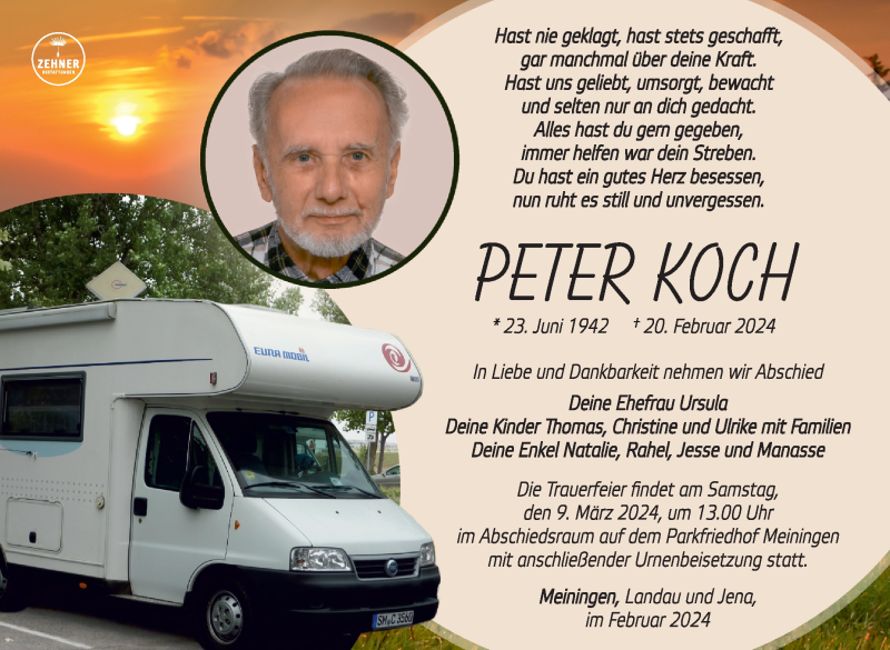  Traueranzeige für Peter Koch vom 02.03.2024 aus Südthüringer Presse