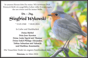 Traueranzeige von Siegfried Wykowski von Südthüringer Presse