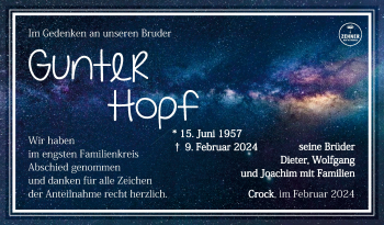 Traueranzeige von Gunter Hopf von Südthüringer Presse