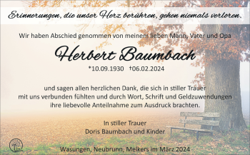 Traueranzeige von Herbert Baumbach von Südthüringer Presse