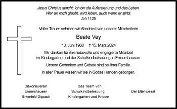 Traueranzeige von Beate Vey von Neue Presse Coburg