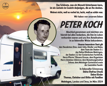 Traueranzeige von Peter Koch von Südthüringer Presse