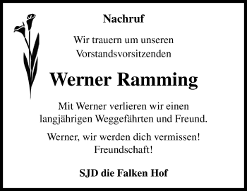 Traueranzeige von Werner Ramming von Frankenpost