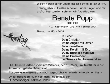 Traueranzeige von Renate Popp von Frankenpost