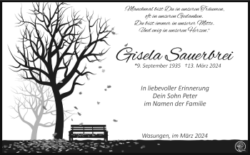 Traueranzeige von Gisela Sauerbrei von Südthüringer Presse