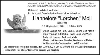 Traueranzeige von Hannelore Moll von Frankenpost