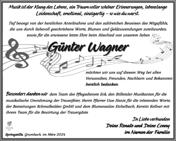 Traueranzeige von Günter Wagner von Südthüringer Presse