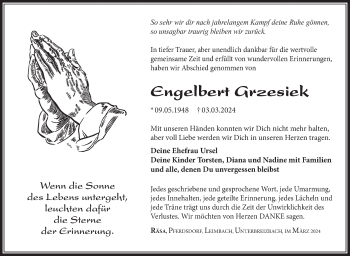 Traueranzeige von Engelbert Grzesiek von Südthüringer Presse