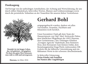 Traueranzeige von Gerhard Bohl von Südthüringer Presse