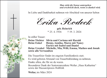 Traueranzeige von Erika Rodeck von Südthüringer Presse