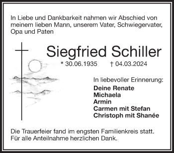 Traueranzeige von Siegfried Schiller von Frankenpost