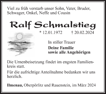 Traueranzeige von Ralf Schmalstieg von Südthüringer Presse