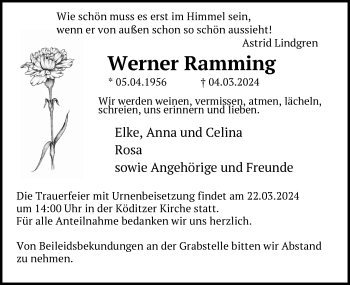 Traueranzeige von Werner Ramming von Frankenpost
