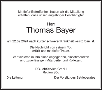 Traueranzeige von Thomas Bayer von Frankenpost
