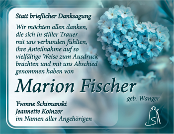 Traueranzeige von Marion Fischer von Südthüringer Presse