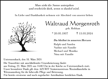 Traueranzeige von Waltraud Morgenroth von Neue Presse Coburg