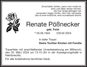 Traueranzeige von Renate Pößnecker von Frankenpost