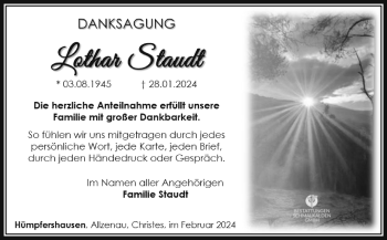 Traueranzeige von Lothar Staudt von Südthüringer Presse
