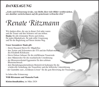 Traueranzeige von Renate Ritzmann von Südthüringer Presse