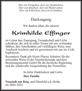 Traueranzeige von Krimhilde Effinger von Südthüringer Presse