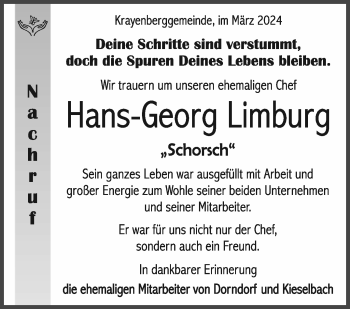 Traueranzeige von Hans-Georg Limburg von Südthüringer Presse
