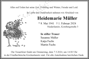 Traueranzeige von Heidemarie Müller von Frankenpost