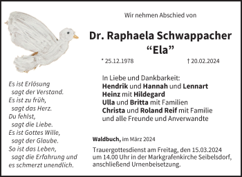 Traueranzeige von Raphaela Schwappacher von Neue Presse Coburg