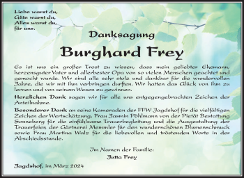 Traueranzeige von Burghard Frey von Südthüringer Presse