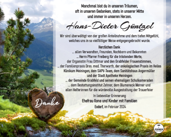 Traueranzeige von Hans-Dieter Güntzel von Südthüringer Presse