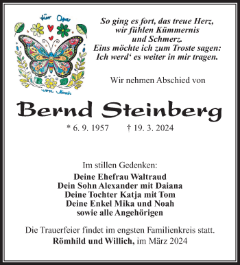 Traueranzeige von Bernd Steinberg von Südthüringer Presse