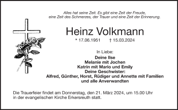 Traueranzeige von Heinz Volkmann von Frankenpost