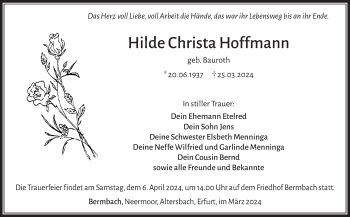 Traueranzeige von Hilde Hoffmann von Südthüringer Presse