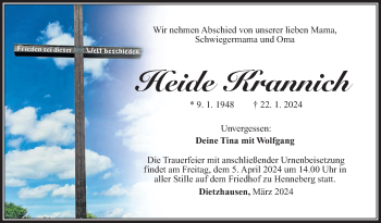 Traueranzeige von Heide Krannich von Südthüringer Presse