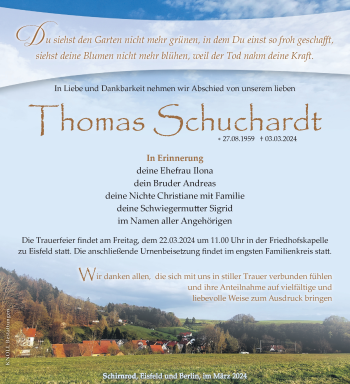 Traueranzeige von Thomas Schuchardt von Südthüringer Presse