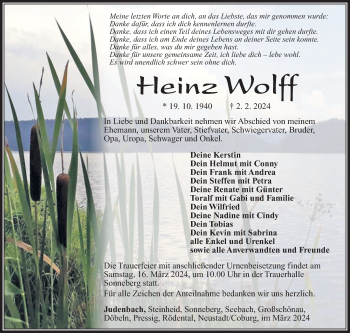 Traueranzeige von Heinz Wolff von Südthüringer Presse