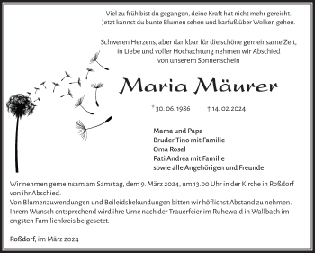 Traueranzeige von Maria Mäurer von Südthüringer Presse