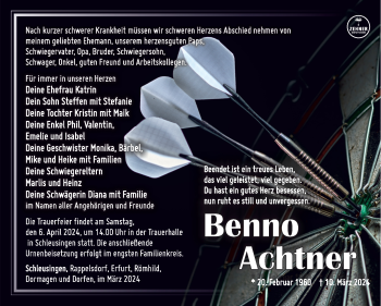 Traueranzeige von Benno Achtner von Südthüringer Presse