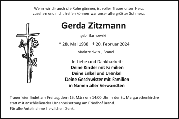 Traueranzeige von Gerda Zitzmann von Frankenpost
