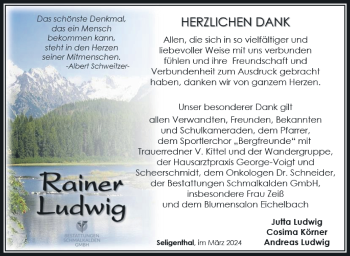 Traueranzeige von Rainer Ludwig von Südthüringer Presse