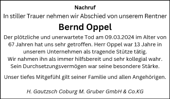 Traueranzeige von Bernd Oppel von Neue Presse Coburg