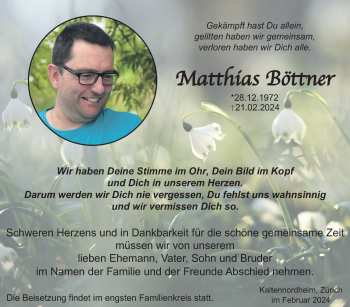 Traueranzeige von Matthias Böttner von Südthüringer Presse