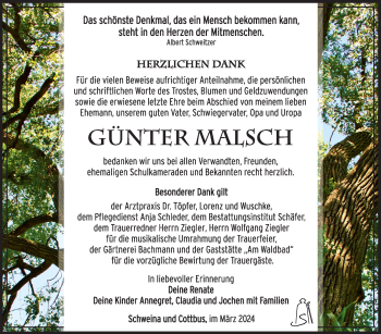 Traueranzeige von Günter Malsch von Südthüringer Presse