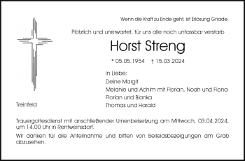 Traueranzeige von Horst Streng von Neue Presse Coburg