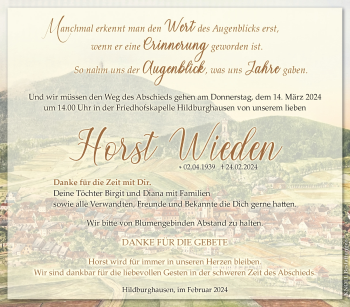 Traueranzeige von Horst Wieden von Südthüringer Presse