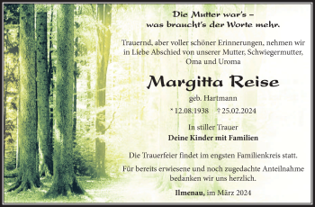 Traueranzeige von Margitta Reise von Südthüringer Presse